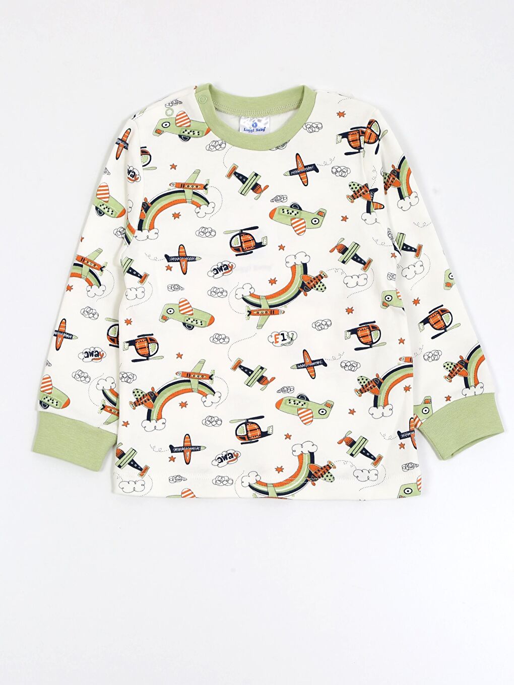 Ekru Bisiklet Yaka Baskılı Erkek Bebek 2'li Takım-1