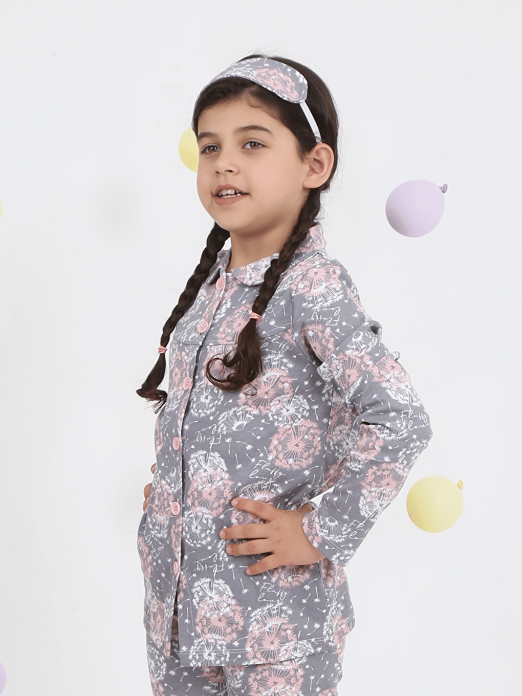 Lila Bebe Yaka Düğmeli Kız Çocuk Pijama Takımı-1