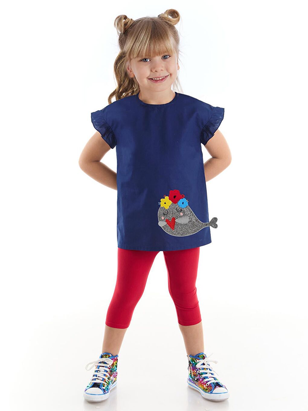 Karışık Çiçekli Balık Kız Tunik Tayt Takım