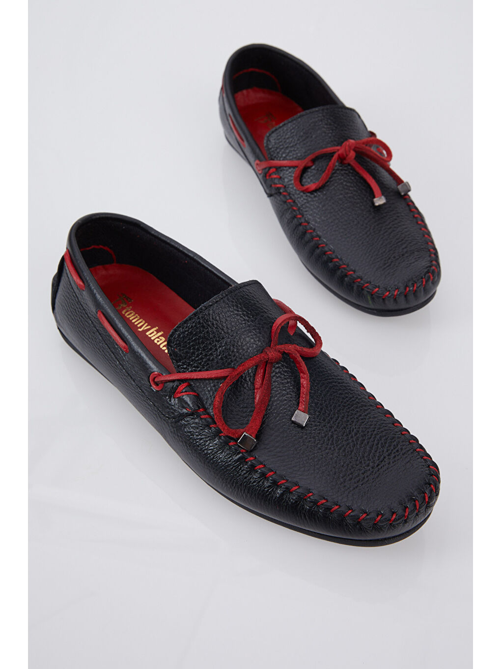 Erkek Siyah İp Detaylı Rahat Kalıp Hakiki Deri Loafer-1