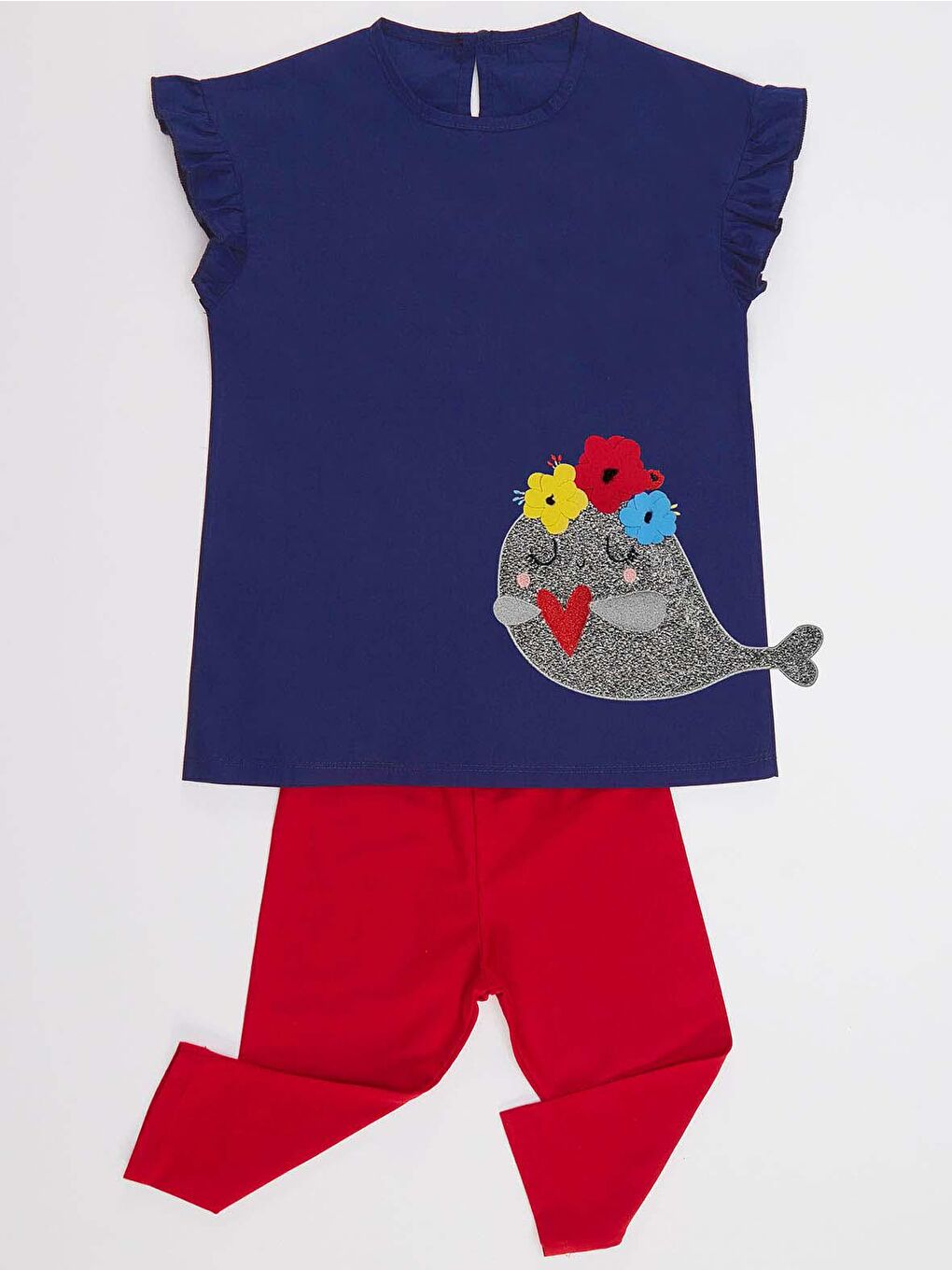 Karışık Çiçekli Balık Kız Tunik Tayt Takım-2