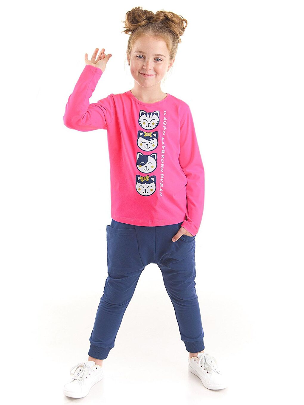 Denokids Karışık Japan Cats Kız Çocuk T-shirt Pantolon Takım