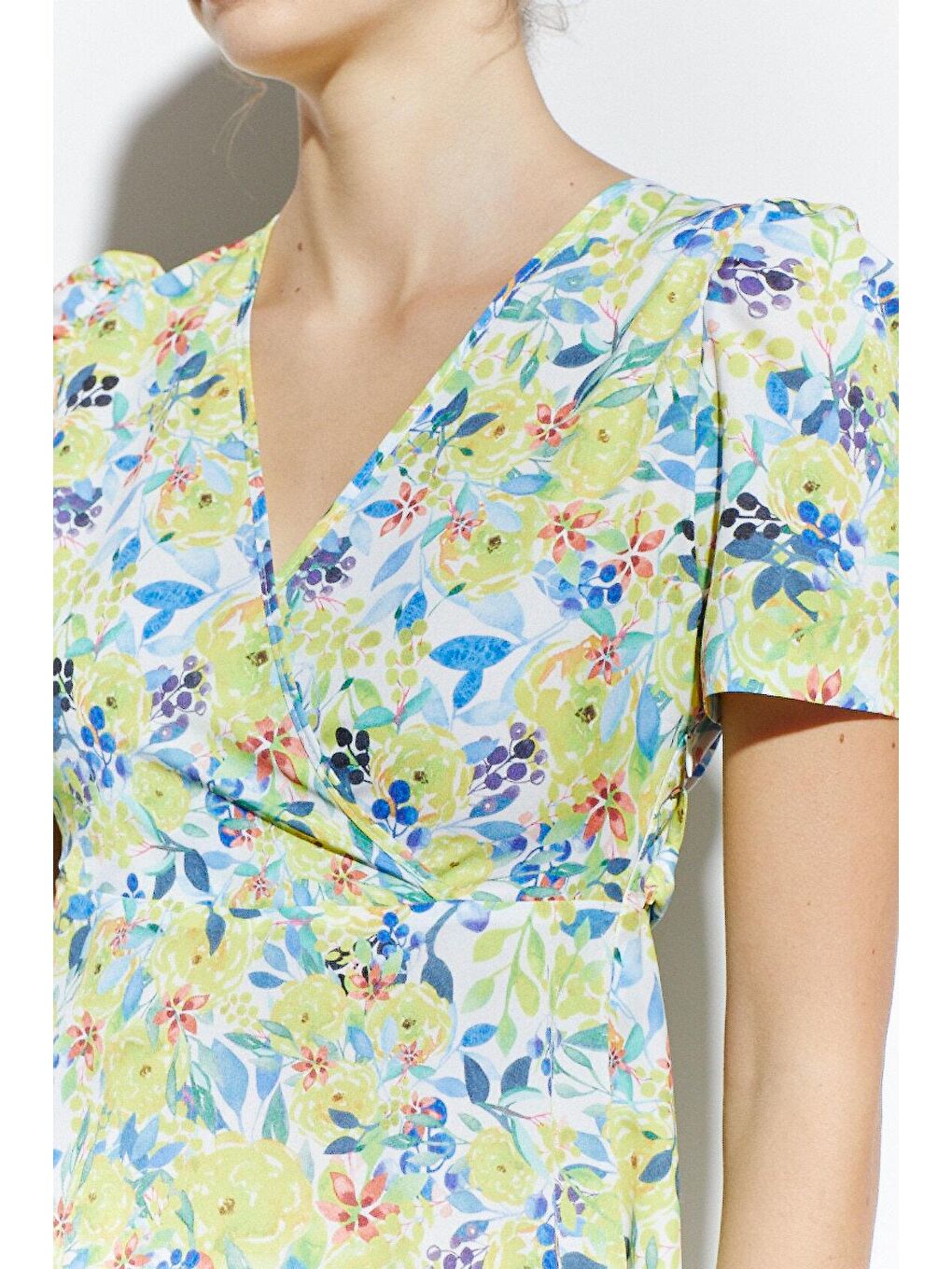 ADR Sarı Çiçek Desenli Kemerli Elbise-4