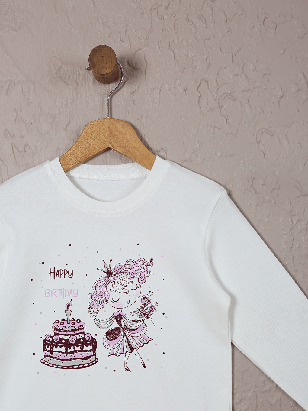 Ekru Bisiklet Yaka Uzun Kollu Kız Çocuk Pijama Takımı-2