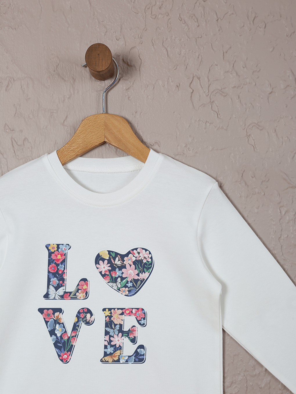 Ekru Bisiklet Yaka Uzun Kollu Kız Çocuk Pijama Takımı-2