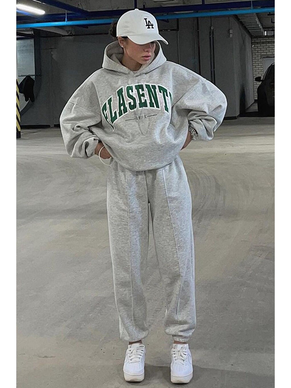 Gri Oversize Baskılı Eşofman Takım Mg1561-1