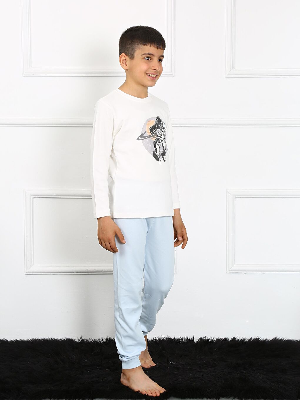 Luggi Baby Ekru Bisiklet Yaka Uzun Kollu Erkek Çocuk Pijama Takımı - 2