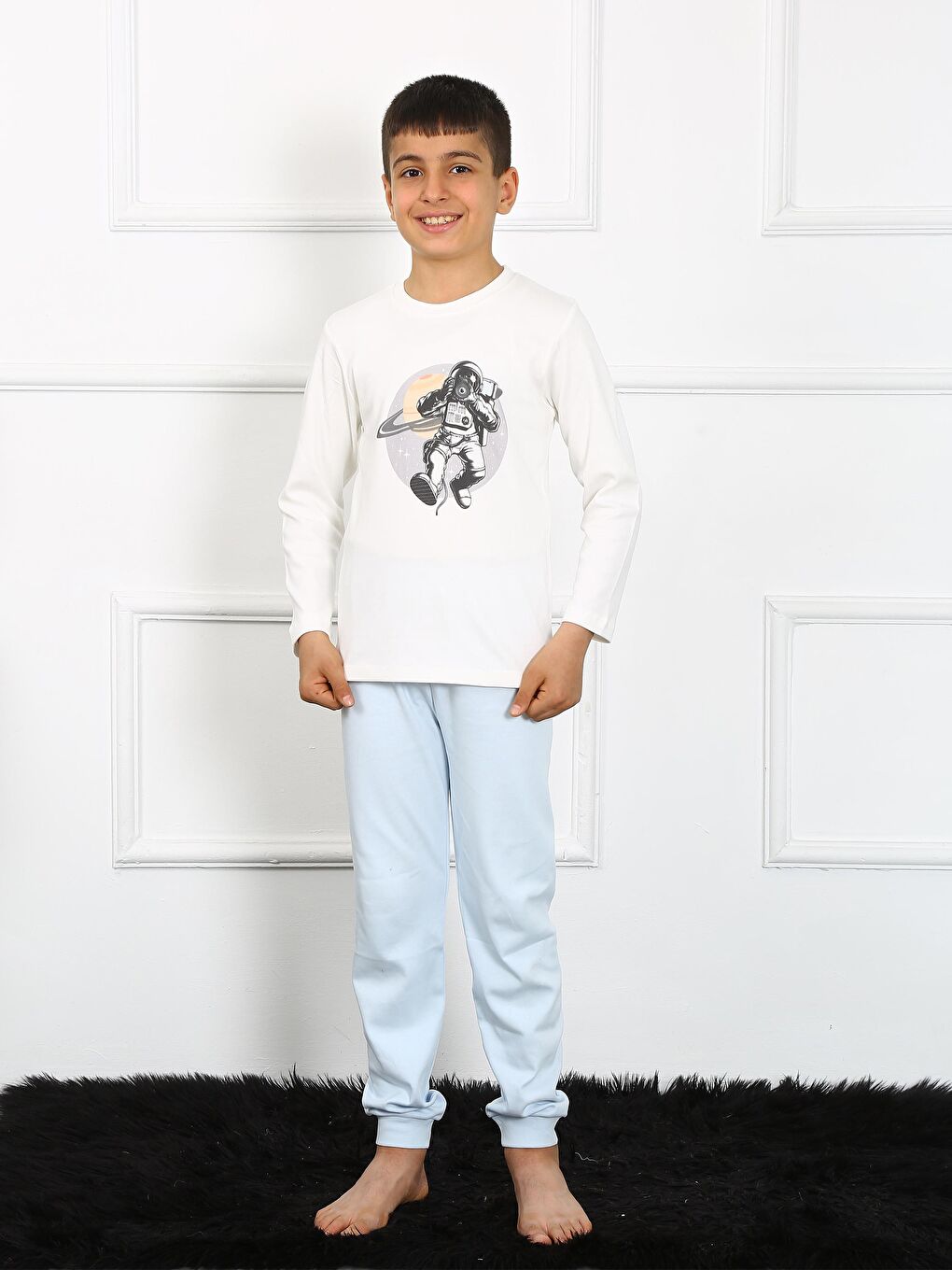 Luggi Baby Ekru Bisiklet Yaka Uzun Kollu Erkek Çocuk Pijama Takımı - 3