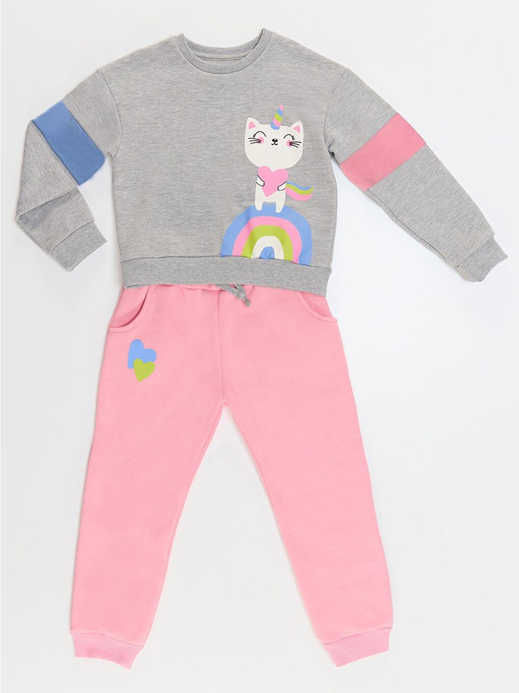 Denokids Karışık Rainbow Cat Kız Çocuk Alt-Üst Eşofman Takım - 2