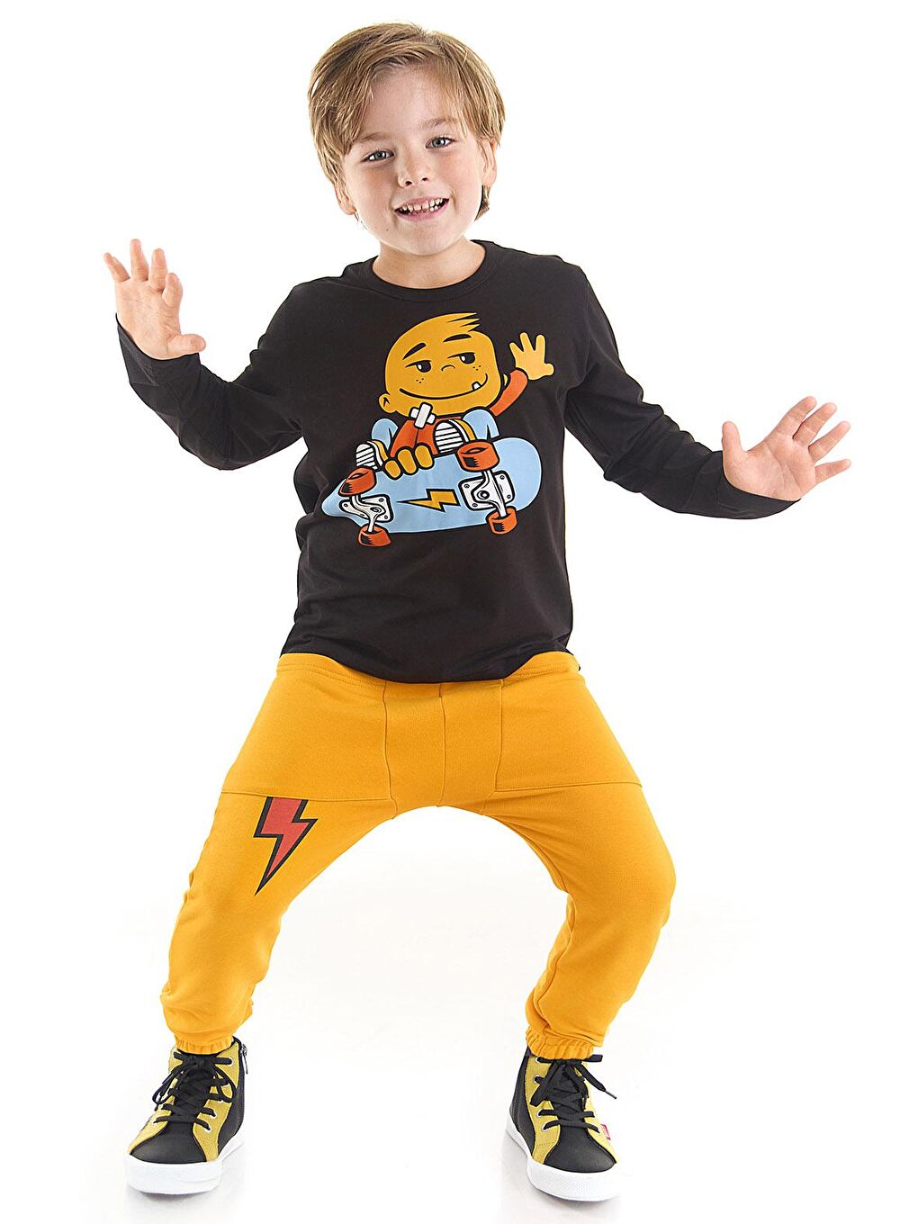 Denokids Karışık Skate Thunder Erkek Çocuk T-shirt Pantolon Takım