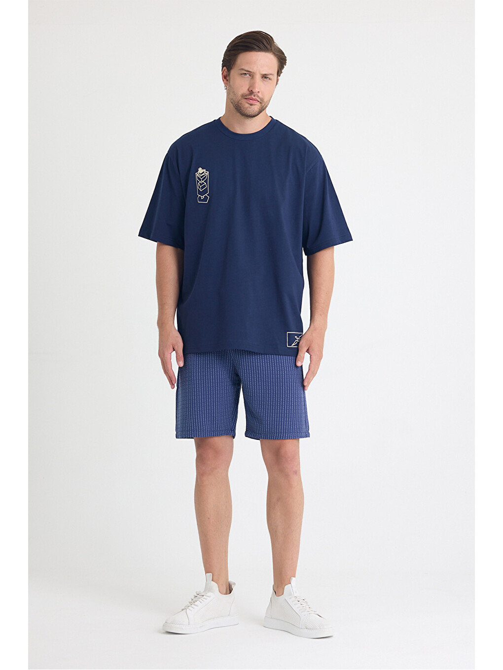 Erkek Relaxed 002 Oversize Lacivert Tişört-2