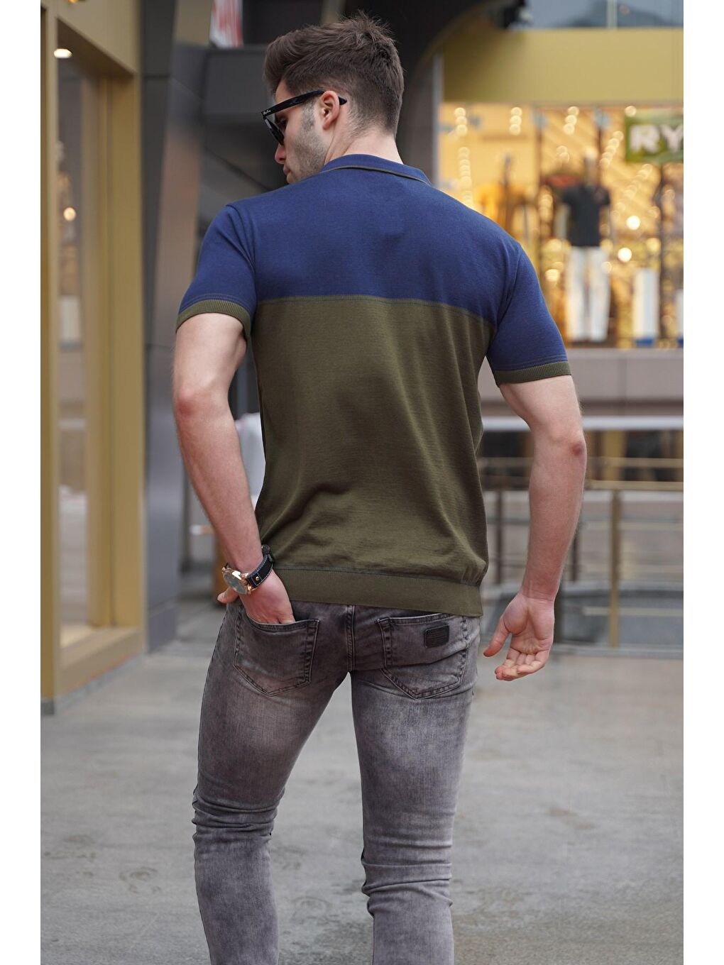 Haki Fermuarlı Polo Yaka Triko Erkek Tişört 5731-1