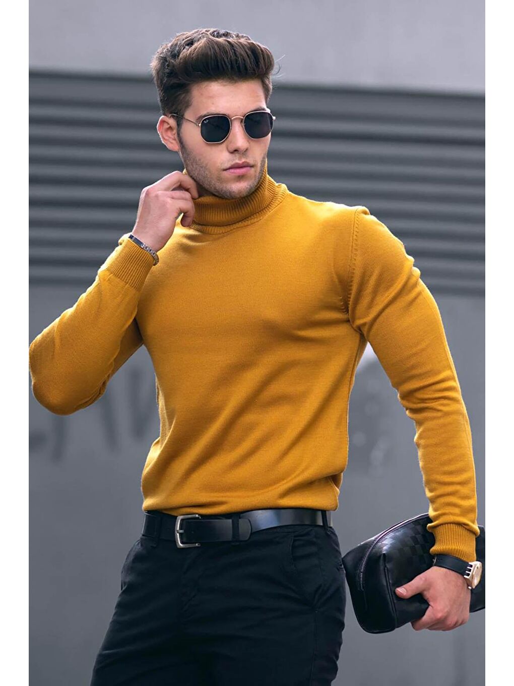 Sarı Hardal Balıkçı Yaka Kazak 4656