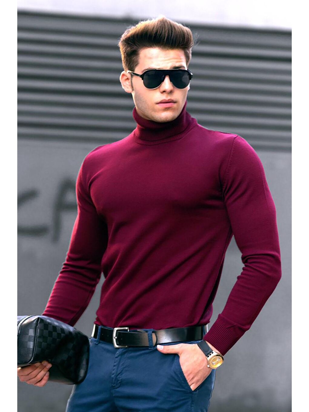 Bordo Balıkçı Yaka Kazak 4656