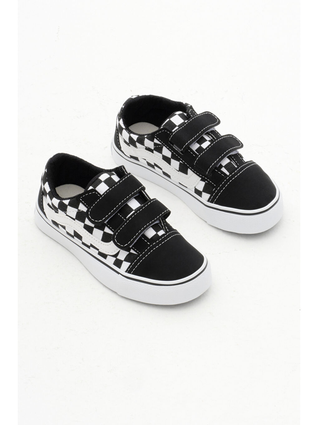 Çocuk Unisex Siyah Beyaz Kauçuk Taban Keten Cırtlı Spor Ayakkabı