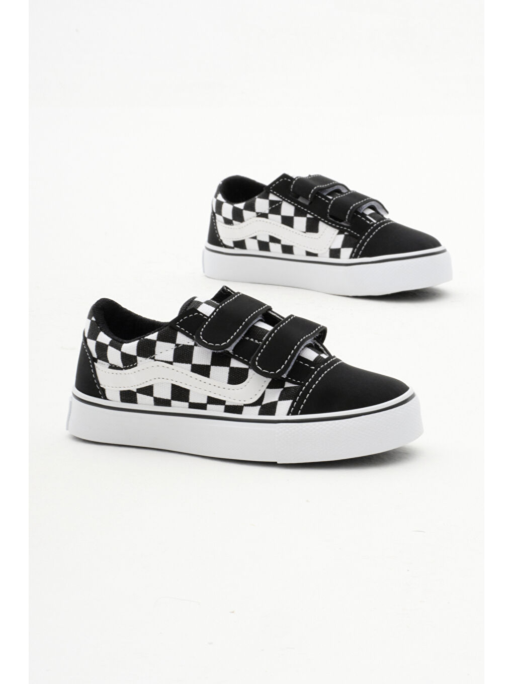 Çocuk Unisex Siyah Beyaz Kauçuk Taban Keten Cırtlı Spor Ayakkabı-2