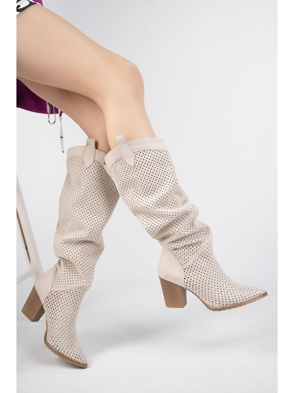 Bej Maryland  Kadın Lazer Kesim Şık Tarz ve Rahat Yazlık Çizme