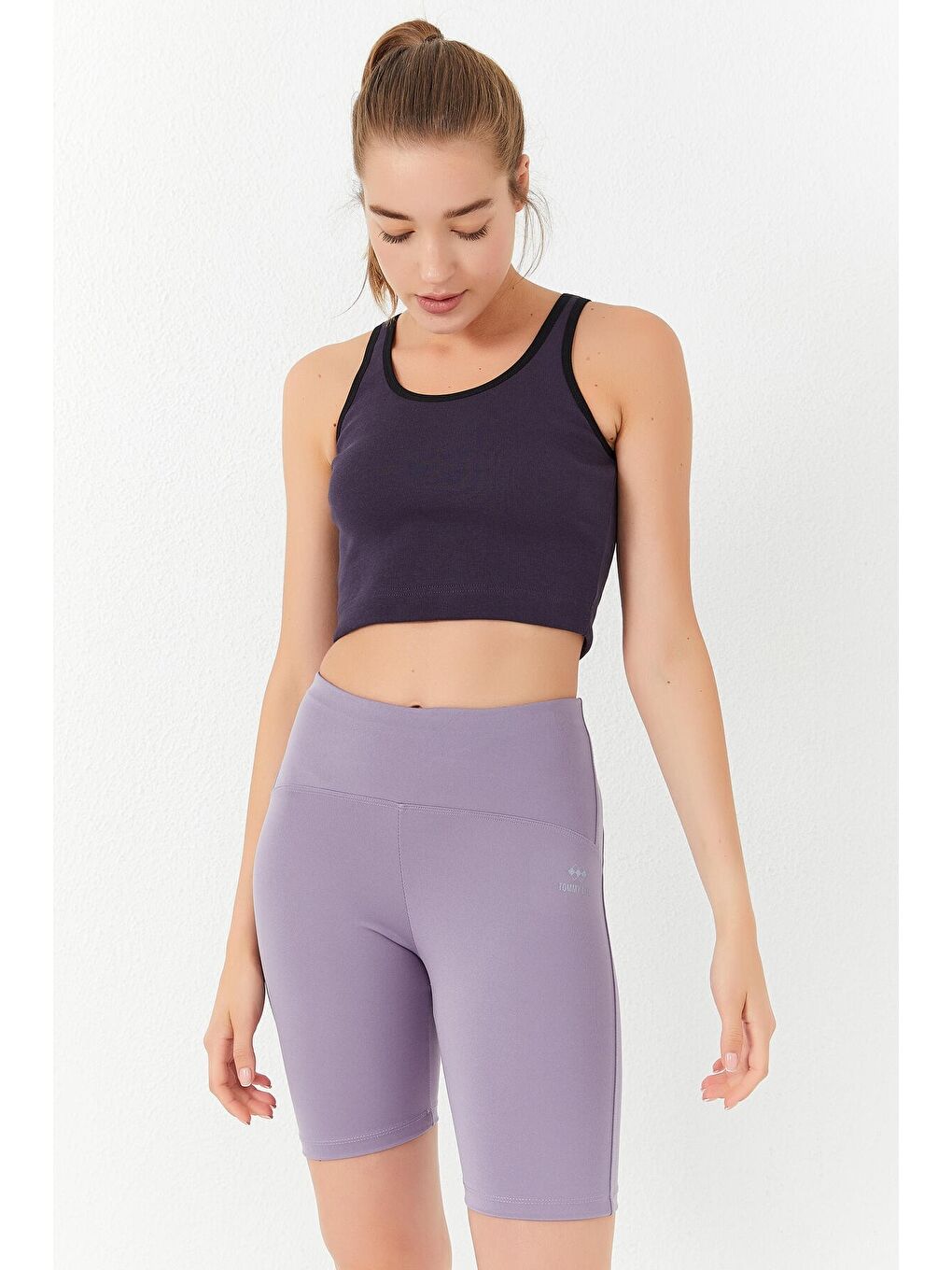 Mor Basic Sıfır Kol Dar Kalıp U Yaka Kadın Crop Top Atlet - 97162-4