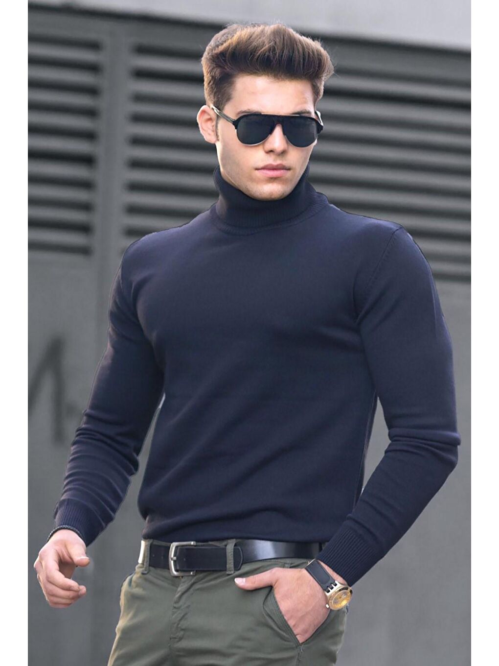 Lacivert Balıkçı Yaka Kazak 4656