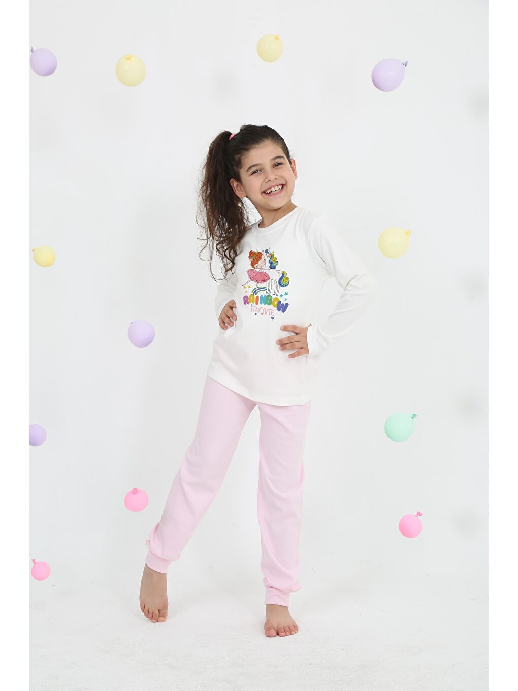 Luggi Baby Ekru Bisiklet Yaka Uzun Kollu Kız Çocuk Pijama Takımı