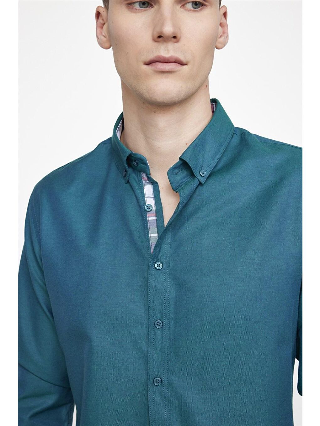 Mavi Slim Fit Pamuklu Kolay Ütü Düz Erkek Yeşil Gömlek-2