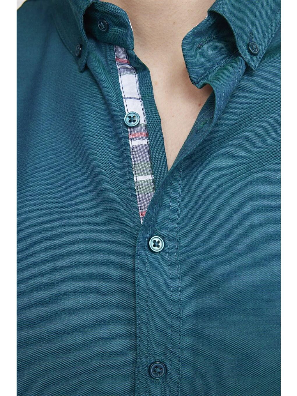 Mavi Slim Fit Pamuklu Kolay Ütü Düz Erkek Yeşil Gömlek-4