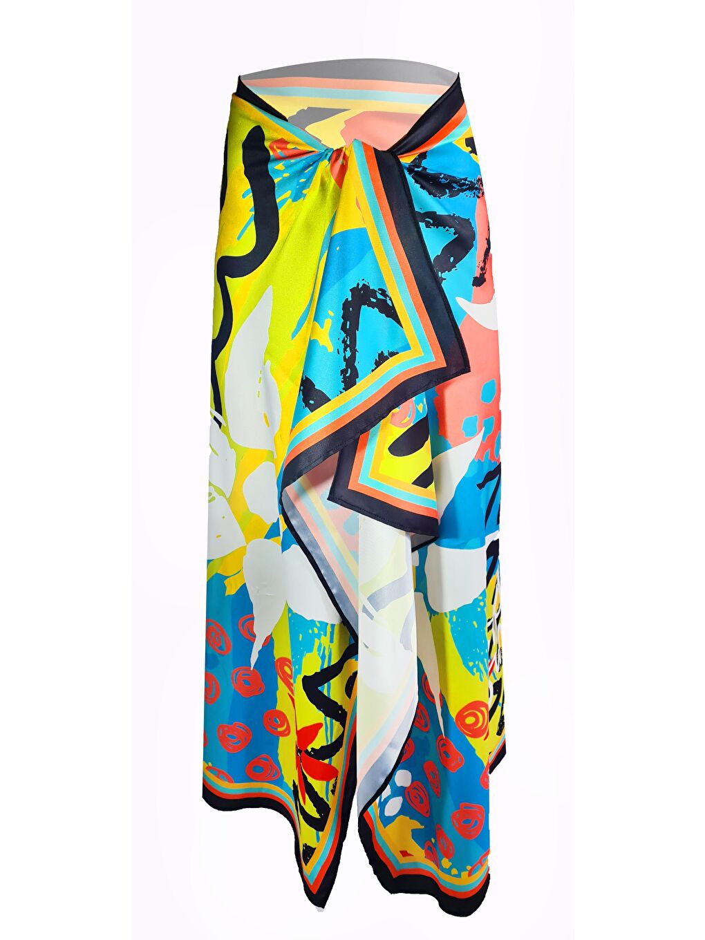 Sarı Elena Karışık Çiçek Desen Pareo 95cm*145cm-2