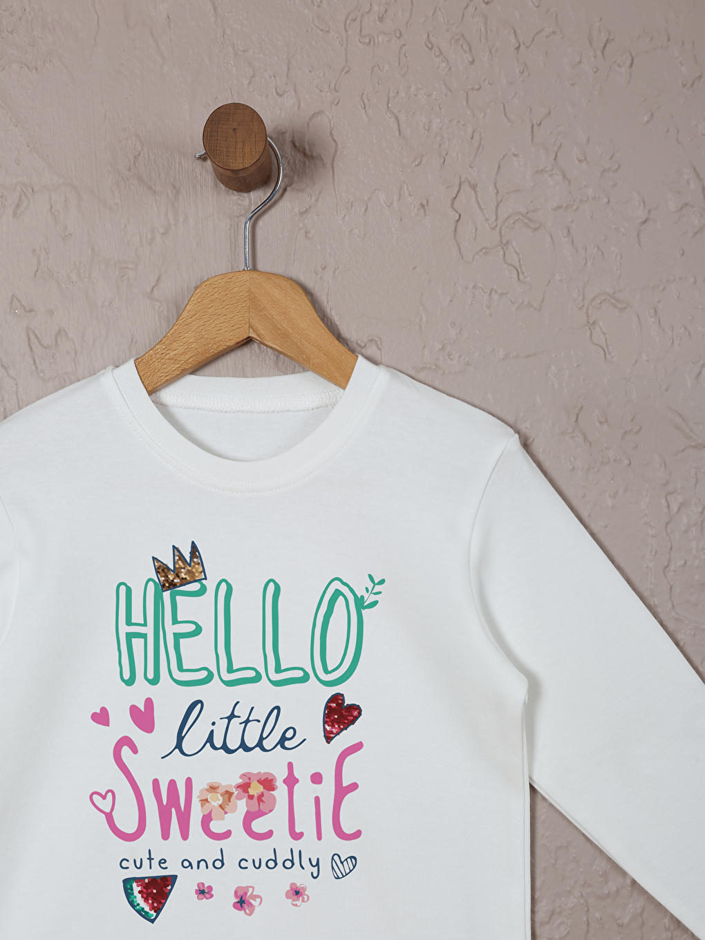 Ekru Bisiklet Yaka Uzun Kollu Kız Çocuk Pijama Takımı-2