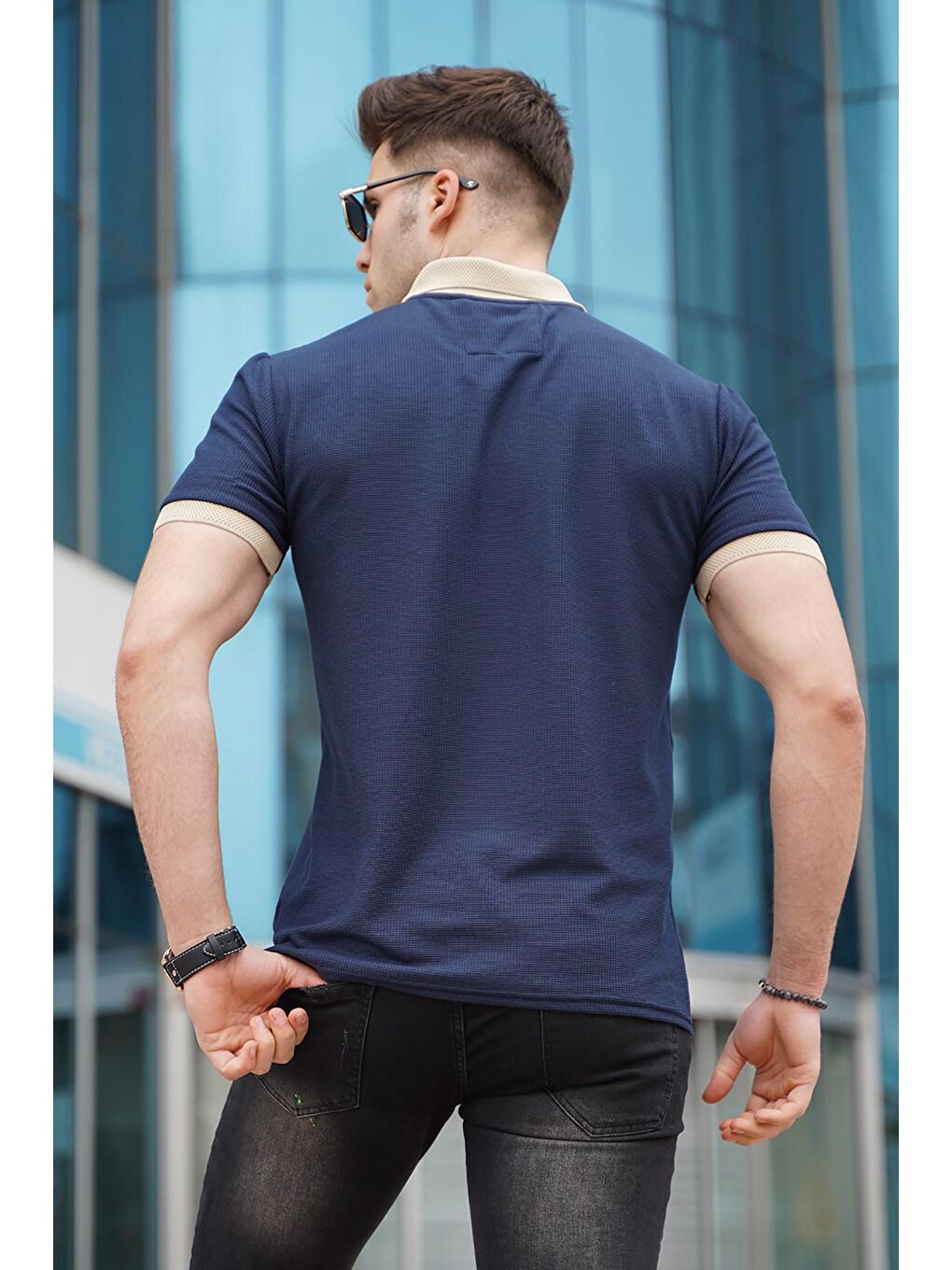 Lacivert Erkek Basic Polo Yaka Tişört-1