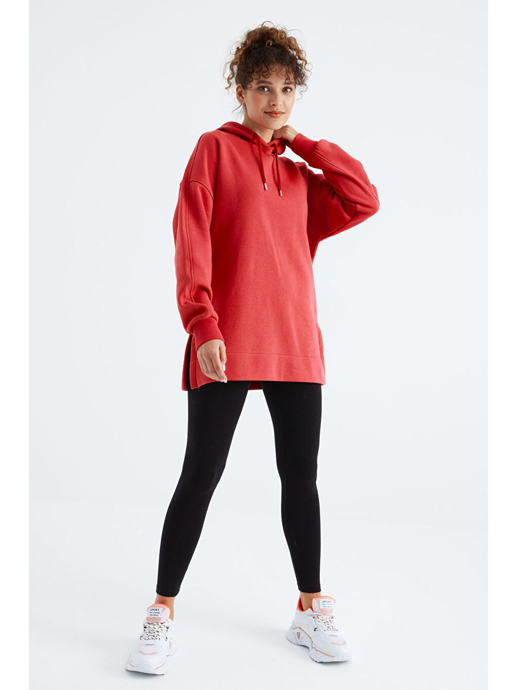 Kırmızı Fiesta Reglan Kol Basic Kapüşonlu Oversize Tunik - 97242-2