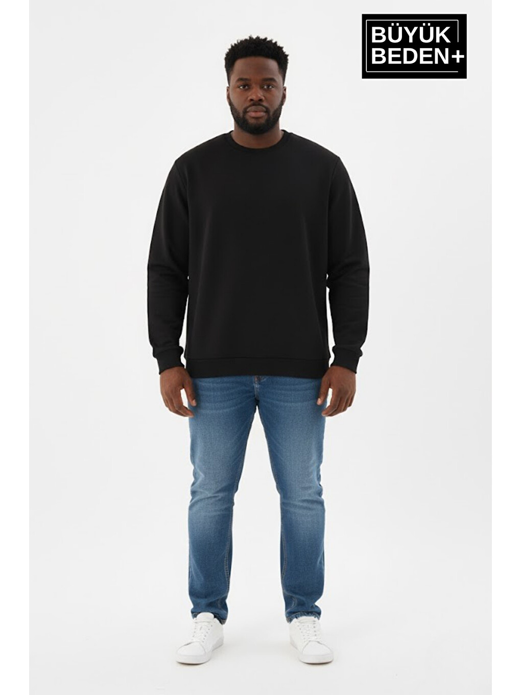 Siyah Erkek Bisiklet Yaka İnce Büyük Beden Sweatshirt – Regular Fit %64 Pamuklu Spr26bsw956
