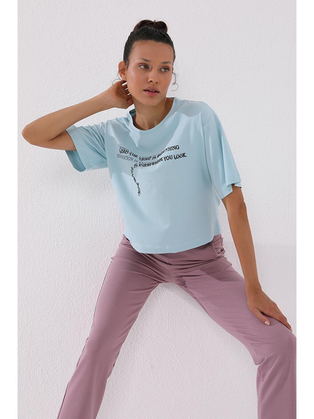 Pembe Gül Kurusu Yüksek Bel Cepli Rahat Form Klasik Paça Kadın Eşofman Alt - 94584-3