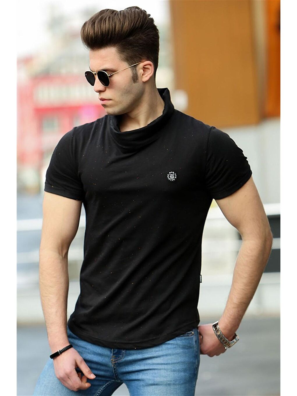 Erkek Şal Yaka Siyah Tişört 4554