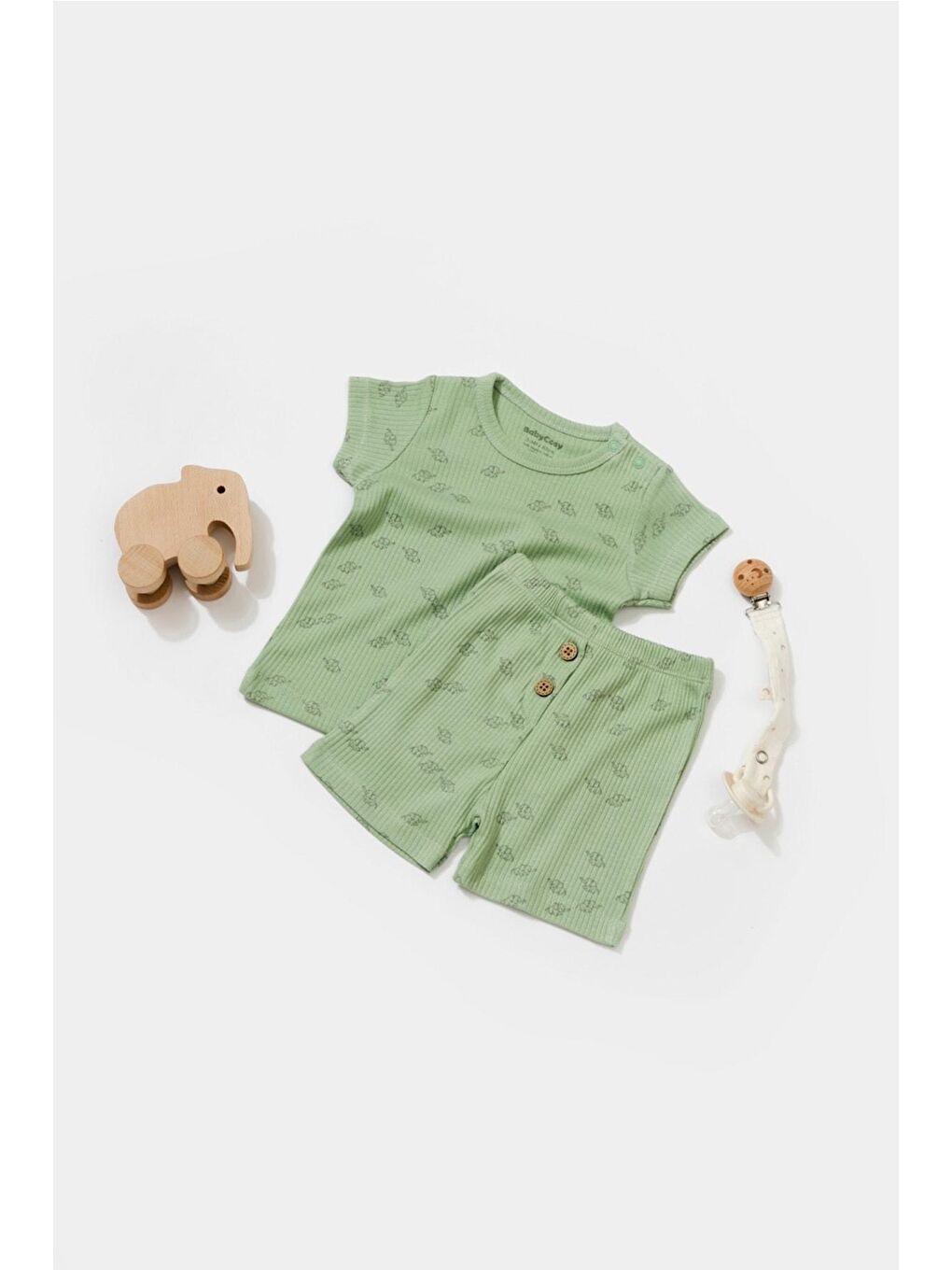 Yeşil Organik Modal Fil Baskılı 2 Li Takım csym11703-1