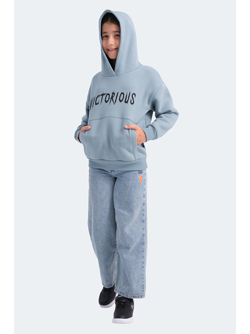 LEXUS Unisex Çocuk Kapüşonlu Cepli Mavi Sweatshirt-5