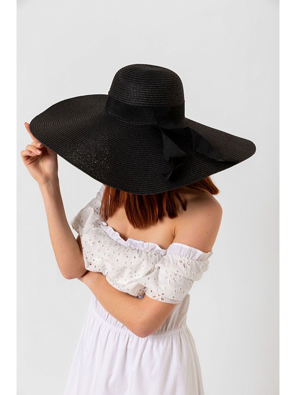 Siyah Kurdelalı Ekstra Geniş Hasır Şapka Hsr2039 Kutulu Gönderim-1