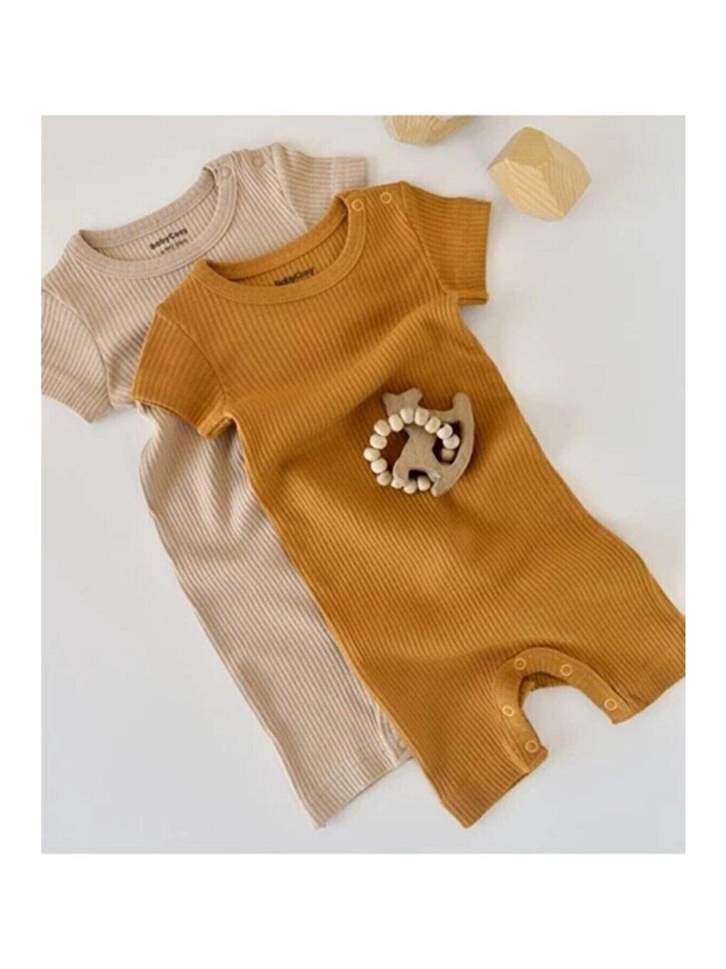 BabyCosy Organic Wear Hardal Sarı Modal 2 li Kısa Tulum  CSYM11404