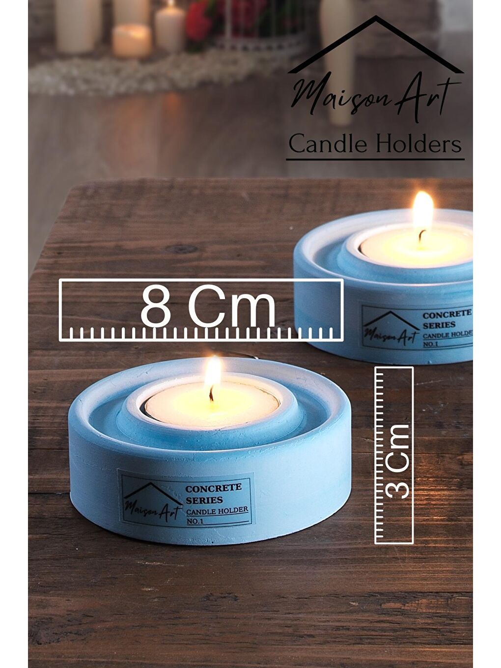 MaisonArt Mavi Holder | 3'Lü Set Mumluk | Tea Light Mumluk Seti | Dekoratif Şamdan Mumluk - 1