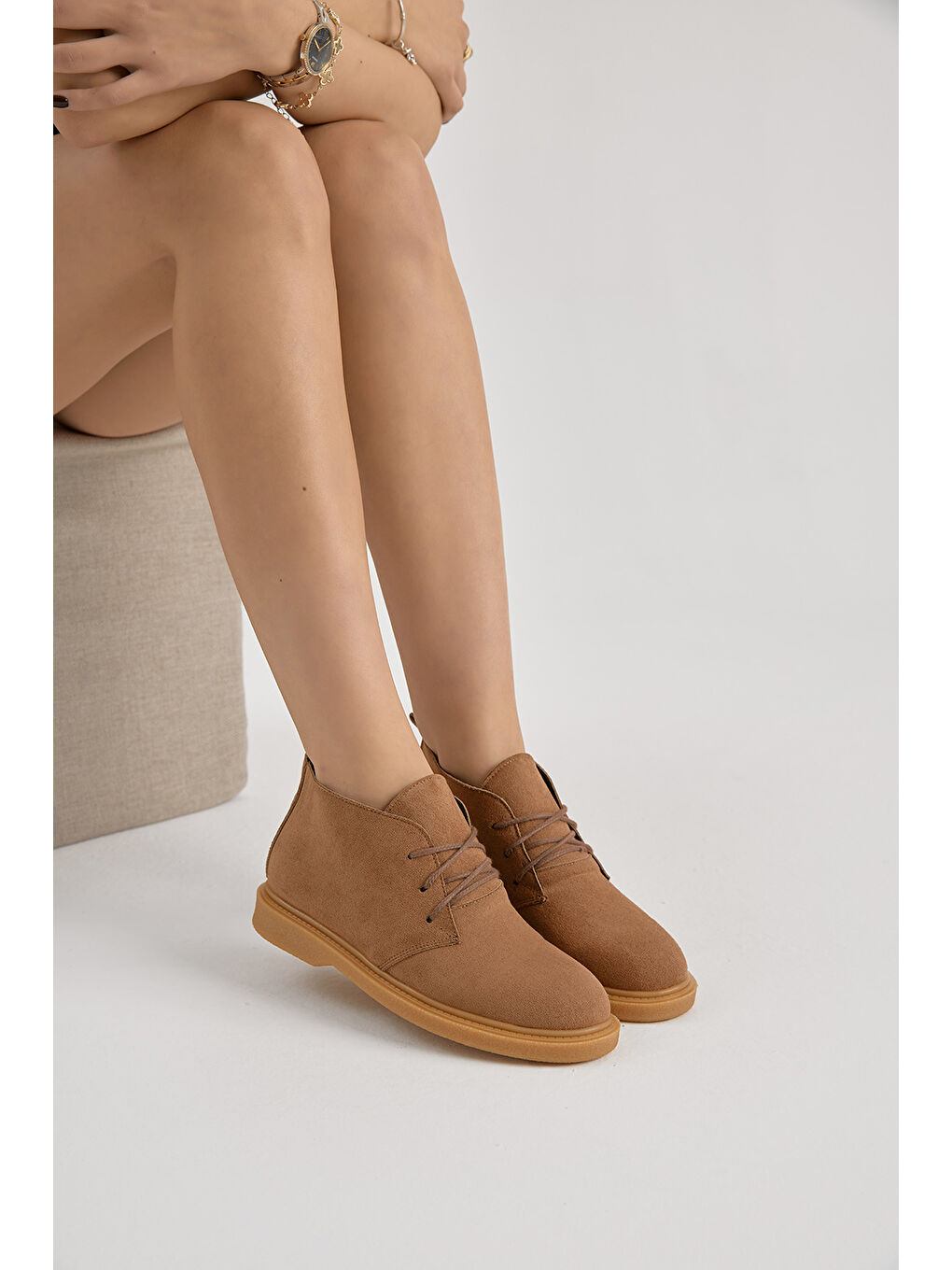 Kahverengi Kadın Taba Süet Termo Taban Bağcıklı Günlük Bot-1