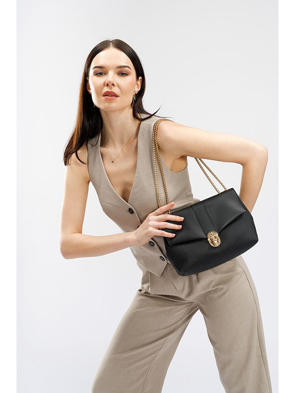 Siyah Desenli Kadın El ve Omuz Çantası-1