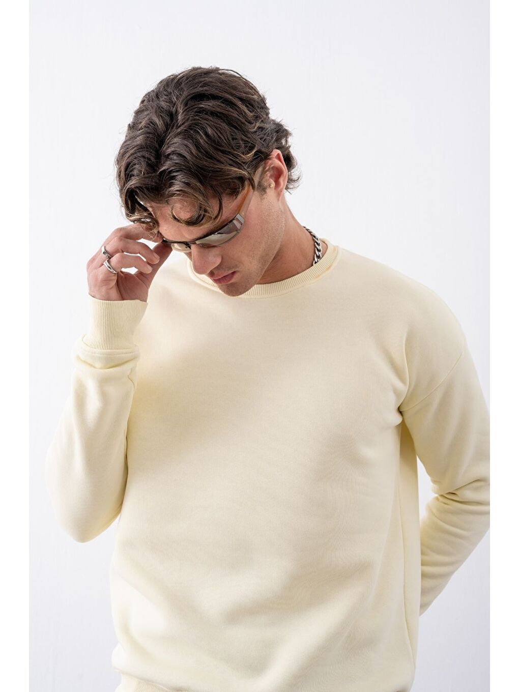 Ekru Erkek Vibe Oversize Krem Sweatshirt-2