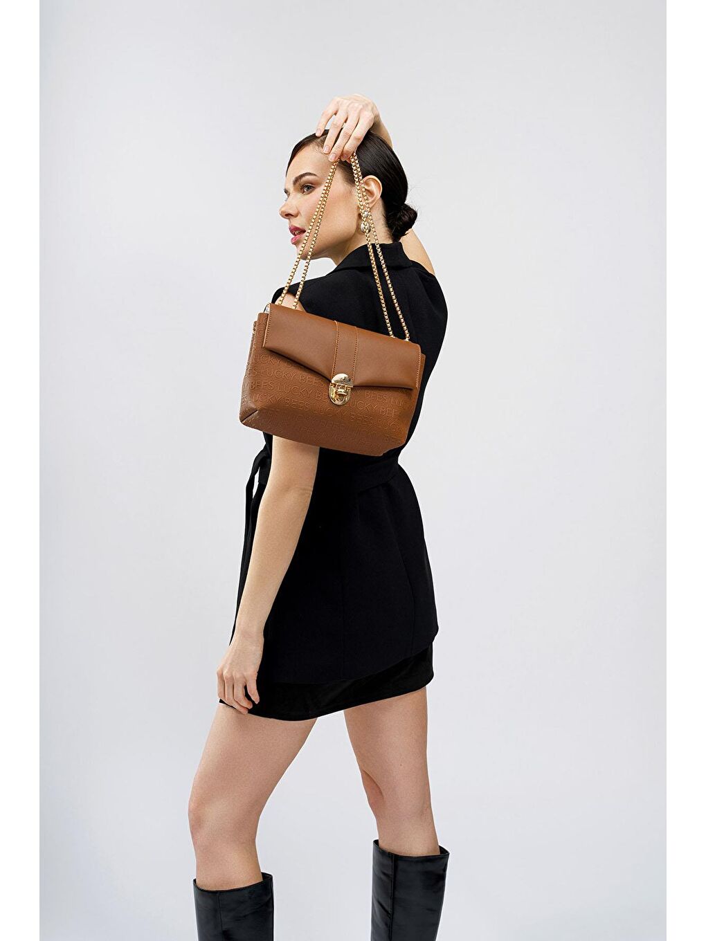 Sarı Desenli Kadın El ve Omuz Çantası-1