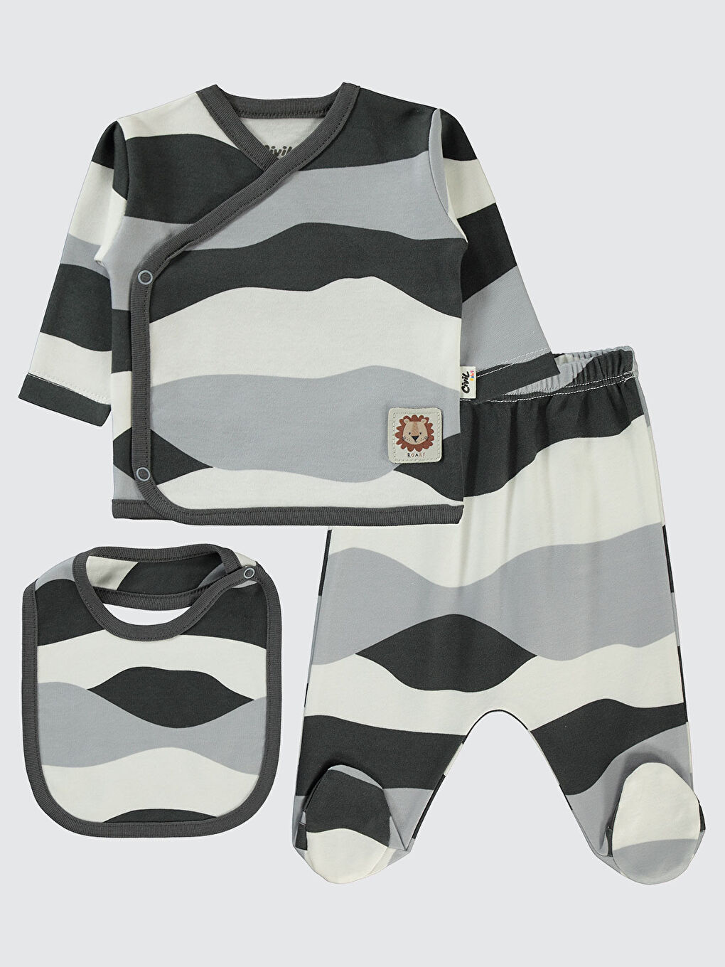 Gri Baby Erkek Bebek 3'lü Zıbın Takımları 0-1 Ay Füme