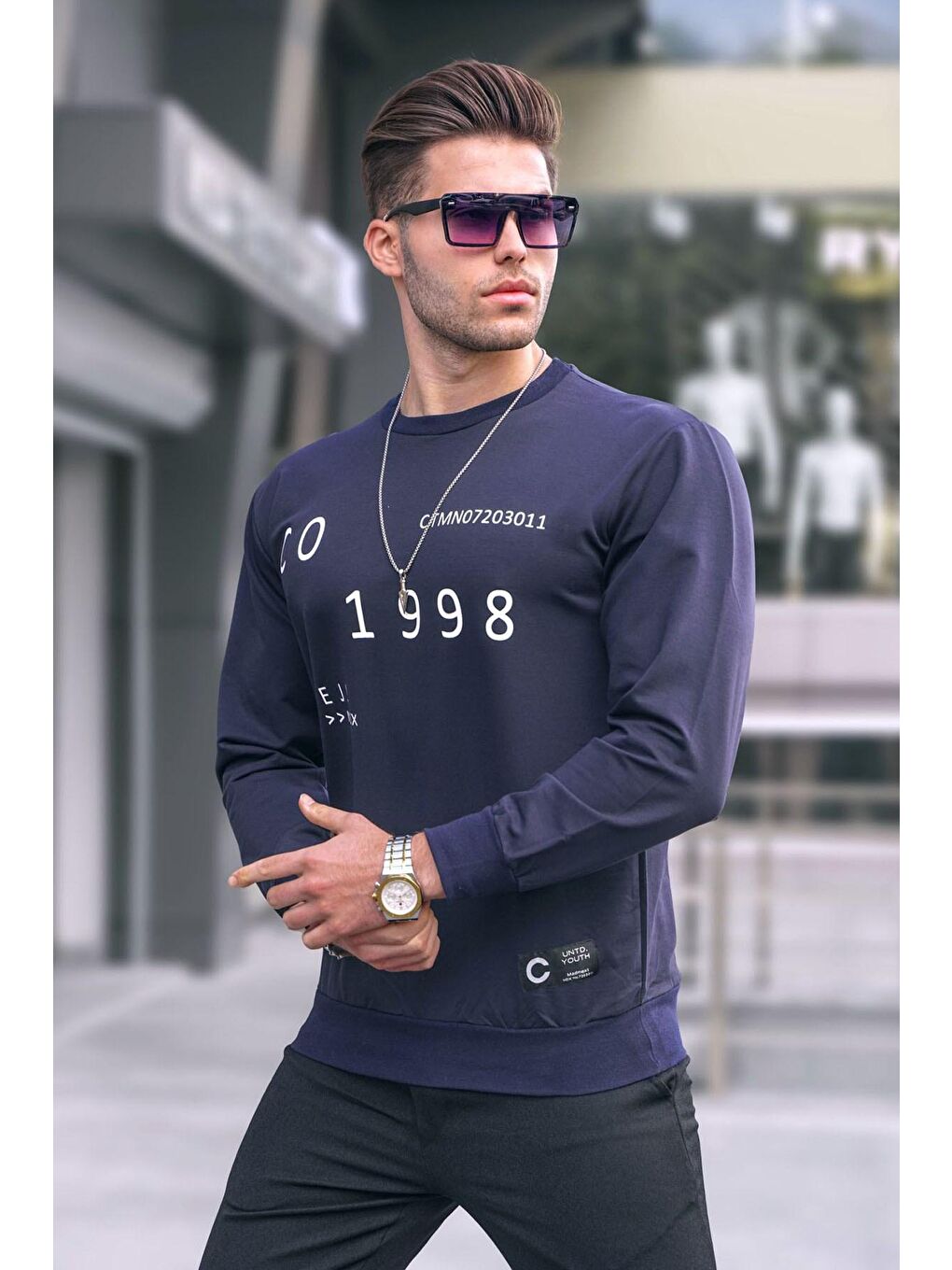 Lacivert Baskılı Erkek Sweatshirt 2199