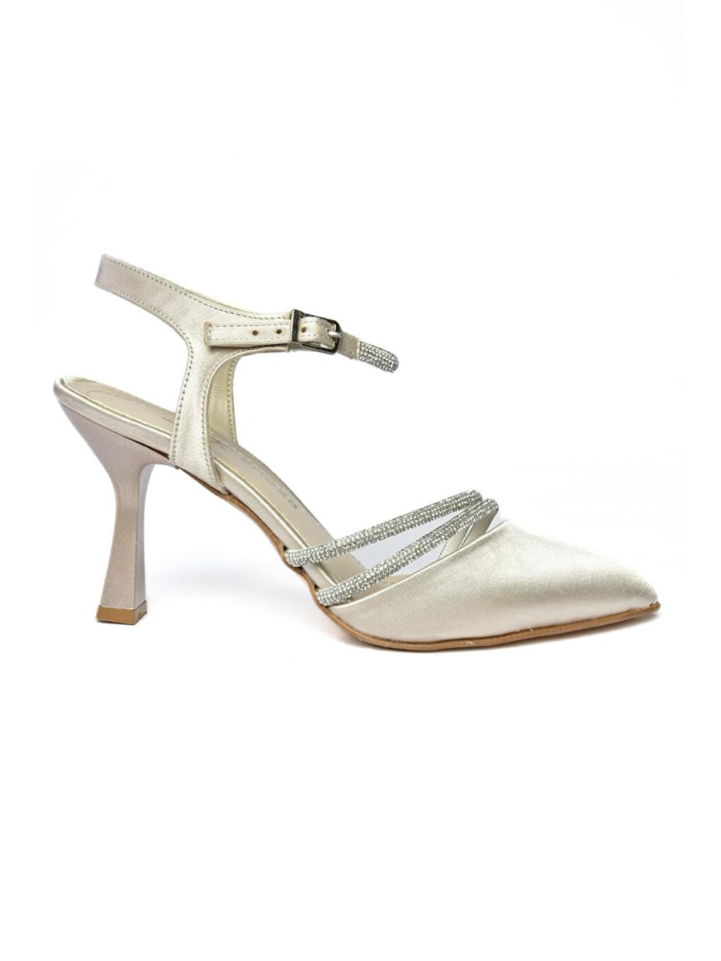 Bej P246065404 Ten Saten Kumaş İnce Topuklu Kadın Abiye Ayakkabı-4