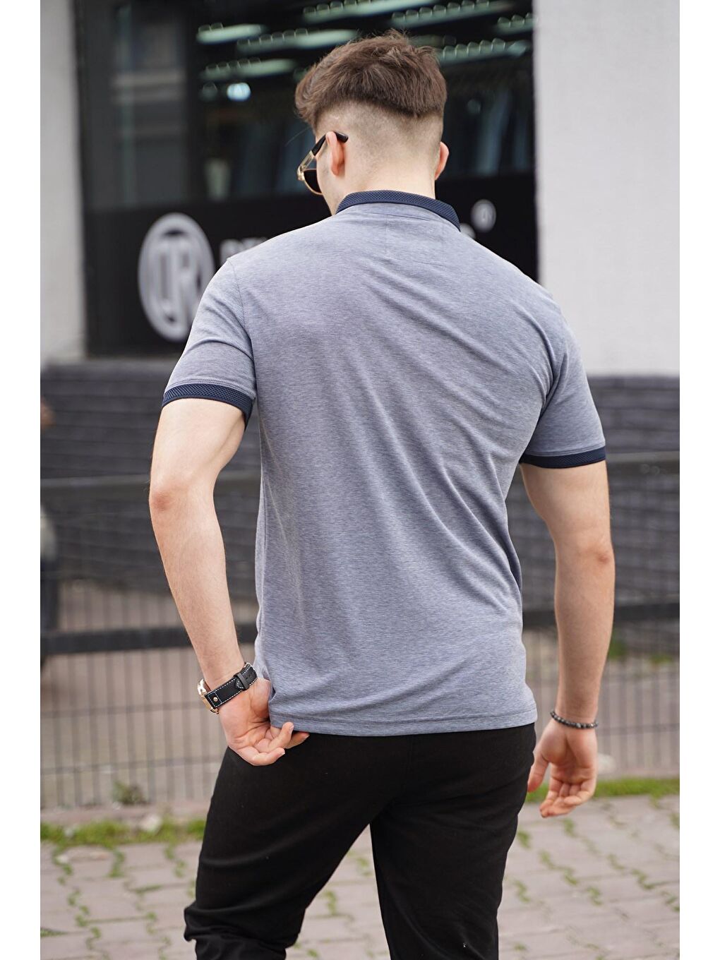 Lacivert Polo Yaka Basic Erkek Tişört-1