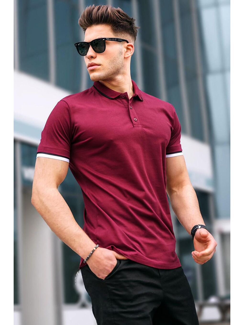 Bordo Düz Polo Yaka Erkek Tişört