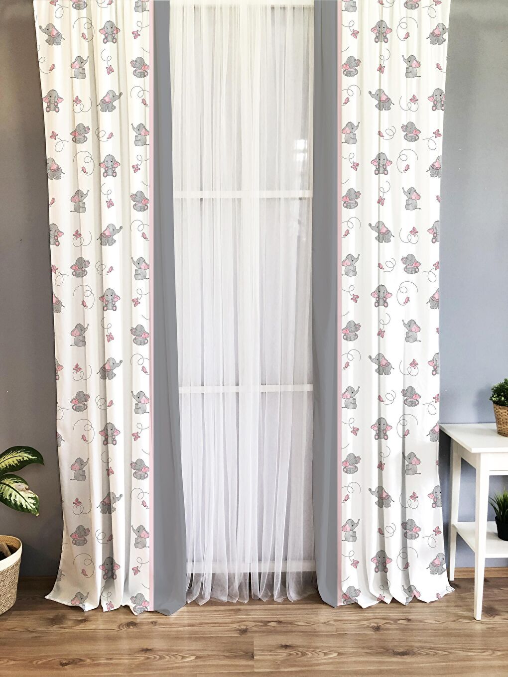 Karışık Fil Desenli Çocuk Ve Bebek Odası TEK KANAT Fon Perde