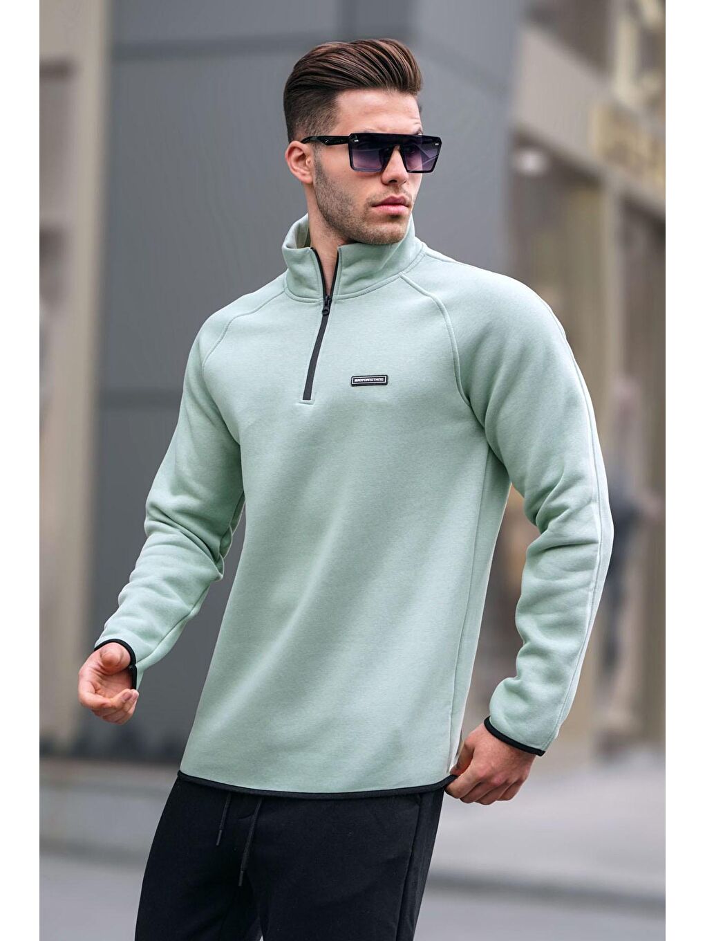 Madmext Nane Yeşili Mint Yeşili Fermuar Yaka Erkek Sweatshirt 6030