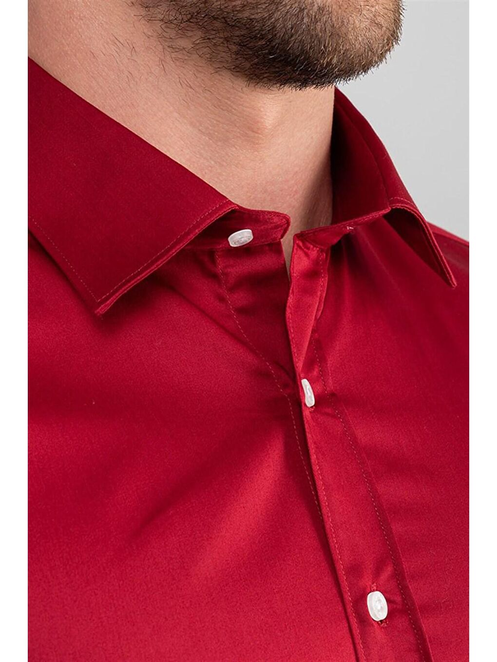 Modern Slim Fit Pamuk Saten Erkek Kırmızı Gömlek-2
